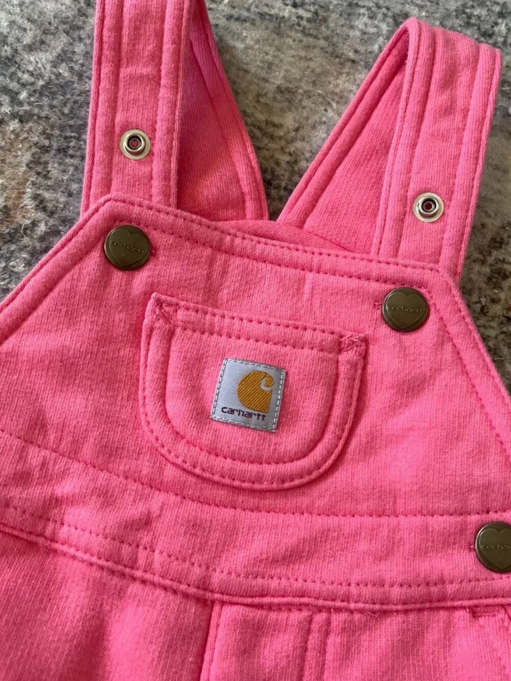 Carhartt Baby Girl 6 Month 6M Pink Knit Cotton Bib Overalls Snaps